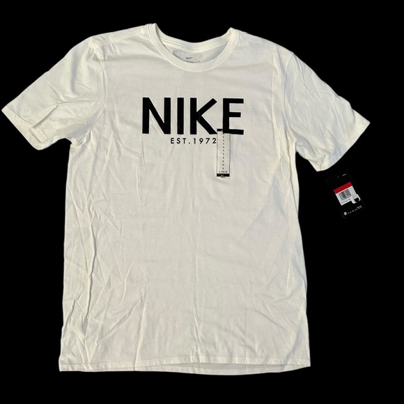 Men’s Nike Athletic Cut Loose Fit Short Sleeve Tee Shirt White with Black Logo L - Picture 2 of 10